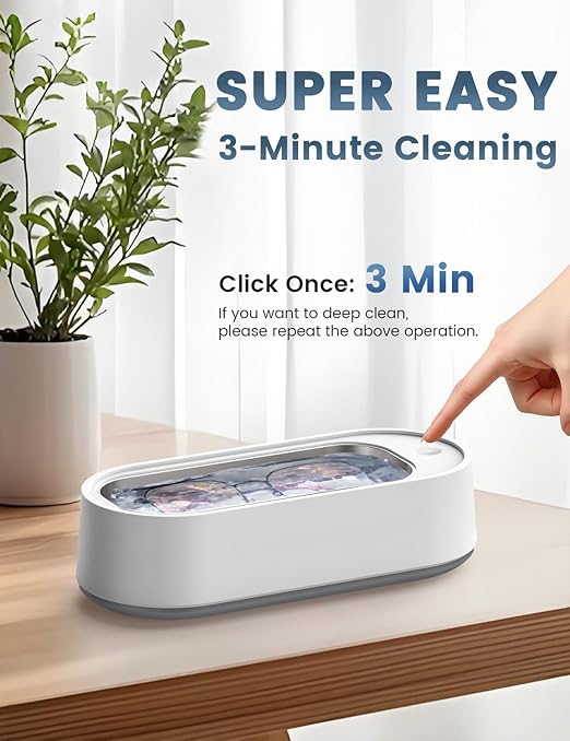 Ultrasonic Jewelry Cleaner, Professional 45KHz Ultrasonic Cleaner Machine for Jewelry, Rings, Glasses, Retainers, Watch Strap, Dentures, Mouthguard, Razors, 14.88 oz 304 Stainless Steel (White)