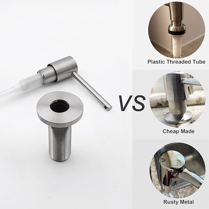 Deck Mounted Brass Kitchen Sink Soap Dispenser or Lotion Dispenser with 17OZ Above The Sink Refillable Bottle(Brushed Nickel)