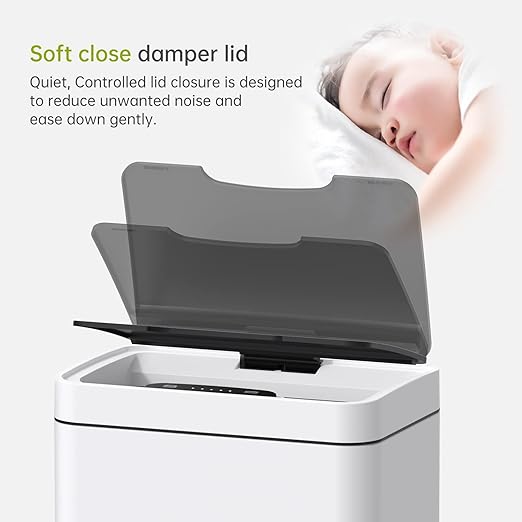 Mbillion Automatic Trash Can Touchless 15 Gallon Motion Sensor Trash Can Stainless Steel Smart Trash Cans with Lid Rectangular Touchless Garbage Can for Kitchen Bedroom Home Office White