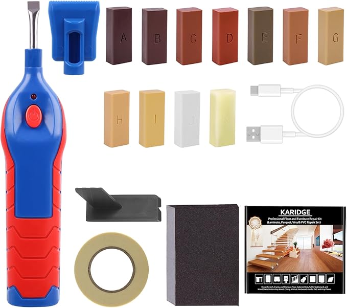 Laminate Floor Filler Repair Kit- Hardwood Floor Vinyl Lvp Repair Kit with Upgraded Heat Pen Wax Set Cover Scratches, Stains, Cracks, Holes for Floor& Wooden Furniture Stair Door Cabinet Table etc.