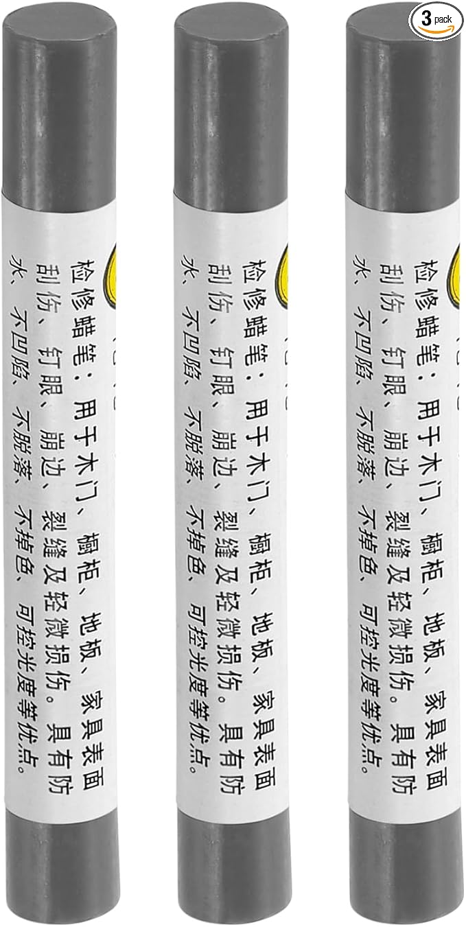 uxcell Furniture Repair Crayons, 3Pcs - Wood Wax Filler Stick, Furniture Markers Touch Up - for Scratches Holes Tables Desks Wooden Floors Cover Ups, Titanium Gray