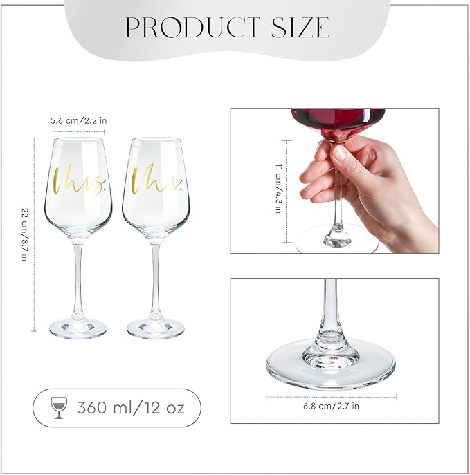 AW BRIDAL Mr and Mrs Wine Glasses Set of 2 for Engagement Bridal Shower, Wedding Gifts for Newlywed Couples 2026, Personalized Anniversary Wine Glass Gift Basket for Bride Groom and Fiance Fiancee