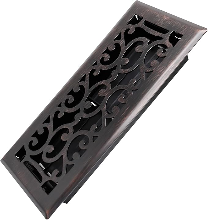 4x10 Inches Heavy Duty Walkable Floor Register - Easy Adjust Air Supply Lever Decorative Floor Vent Covers - Savannah Design Vent Covers for Home - Oil Rubbed Bronze