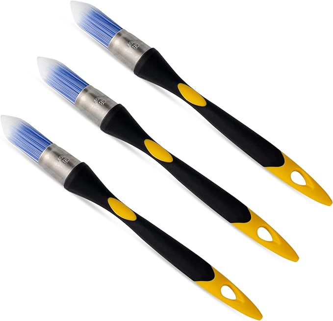 Trim Paint Brush, 0.7 Inch, 3 Pack, Small Round Paint Brushes for Walls, Touch Up, Trim Brushes for Painting, Ergonomic Handles, Trim Painting Tool for Edges, Corners & Detail Work