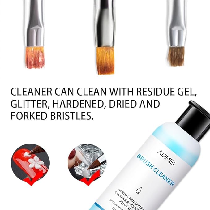 AIJIMEI Acrylic Nail Brush Cleaner 2.5FL.OZ 75ML Acrylic Brush Cleaner Liquid Acrylic Nail Brushes Nail Art Tools for Salon Home Use Acrylic Paint Brush Cleaner-75ml