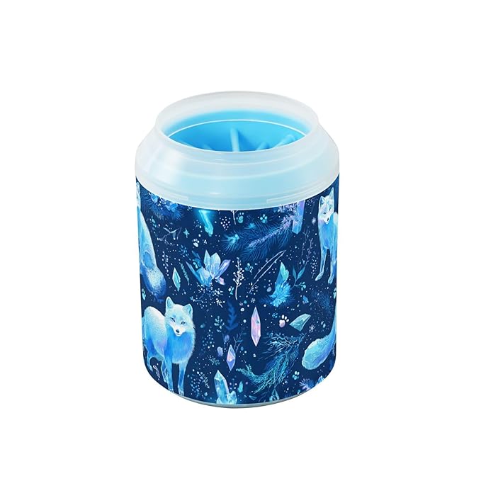 Dog Paw Cleaner Cups for Dogs Pet Foot Washer Paw Scrubber for Medium Small Large Dogs Cats Cleaning Cup Blue Foxes Crystal Plant