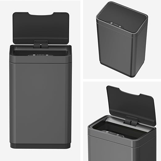 Mbillion Automatic Trash Can - 15 Gallon Motion Sensor Stainless Steel Smart Trash Can With Lid Rectangular Touchless Garbage Can for Kitchen, Bedroom, Home Office - Dark Gray
