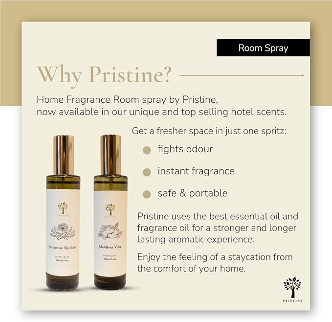 PRISTINE Maldives Villa/Inspired by Marriott Hotel Linen & Room Spray Air Freshener, Made With Essential Oils, Grapefruit, Apple, Ocean Breeze Scent, 3.4oz Pillow Spray