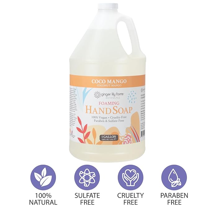 Ginger Lily Farms Botanicals All-Purpose Foaming Hand Soap Refill, Coco Mango, 100% Vegan & Cruelty-Free, Coconut Mango Scent, 1 Gallon (128 fl oz)