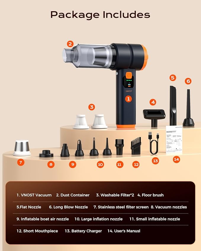 Portable Cordless Car Vacuum, 4-in-1 Handheld Cordless Vacuum with 30,000Pa Suction, 130,000 RPM, 6,800mAh Battery, 10 Nozzles, Rubber Paint Material for Car, Home,Birthday Gifts for Men Dad Husband