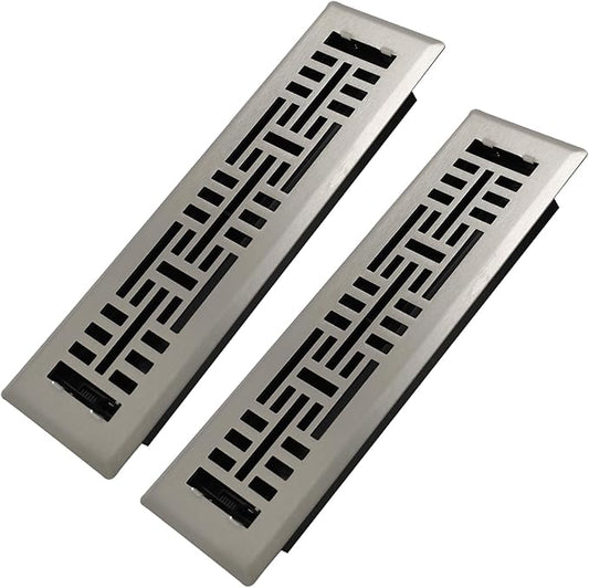 2x10 Inches 2 Pack Heavy Duty Walkable Floor Register Easy Adjust Air Supply Lever Floor Vents - Seattle Design - Vent Cover for Home Floor - Satin Nickel
