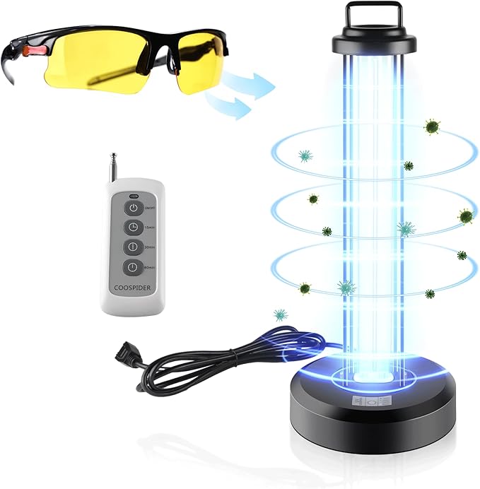 38W UV Sanitizer Light, Portable Ultraviolet Light with 3-Gear Timer, 110V, 99.99% UVC Ozone Free UV Lamp for Home, Office, Hotel, School