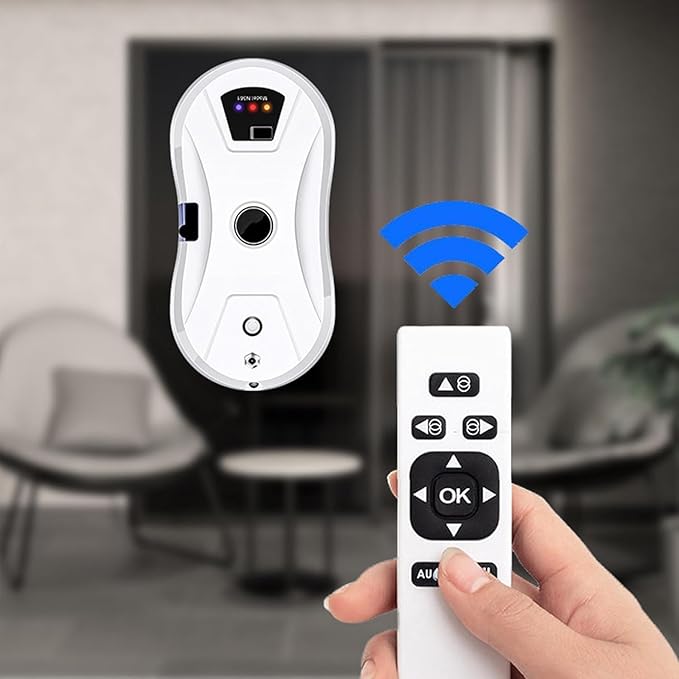 Automatic Smart Window Cleaning Robot, Window Cleaner Robot, Dual Water Spray Glass Washer with Remote Control, Safety Rope for High Rise Mirrors & Tiles in Home or Office (White)