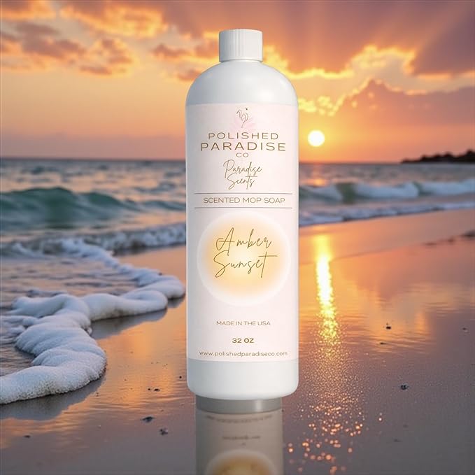 Scented Luxury Mop Soap, Resort inspired Floor Cleaner, Made in USA, 32 Oz (Amber Sunset)