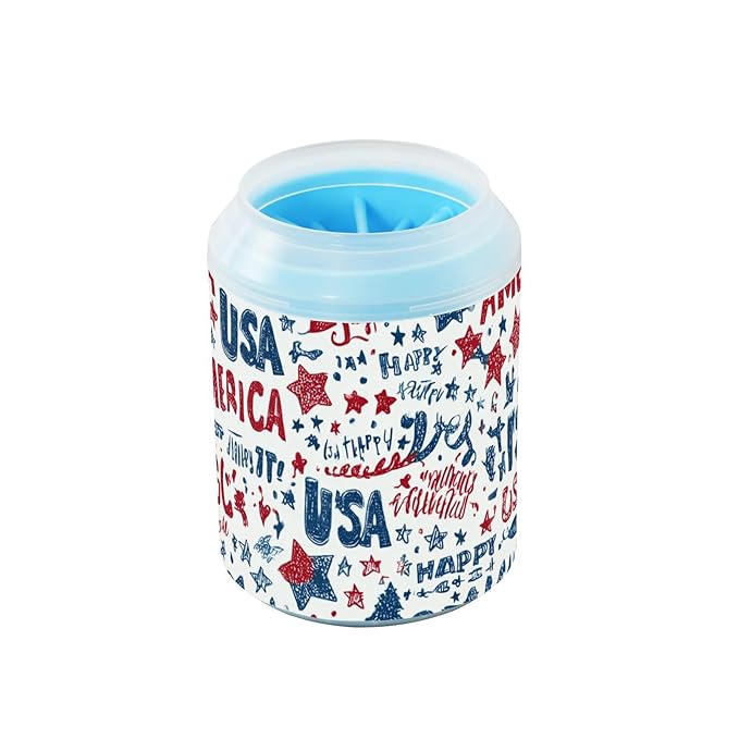 Dog Paw Cleaner Cups for Dogs Pet Foot Washer Paw Scrubber for Small Medium Large Dogs Cats Cleaning Cup Vibrant Patriotic Stars Independence Day