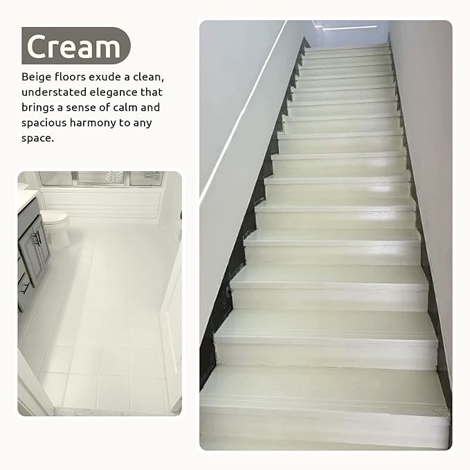 All-In-One Interior Floor Coating Kit, Water-based & Low Odor One-Step Floor Paint, High Hardness Waterproof Paint for Ceramic, Porcelain, Fiberglass, Hardwood, Laminate, Vinyl, 35OZ, Cream