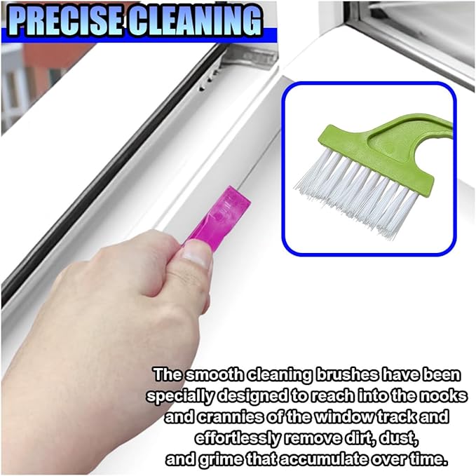 2PCS Car Crevice Cleaning Brush, Window Cleaner Tool, Plastic Detailing Brush with Ergonomic Handle, Hard Bristle Window Track Cleaner, Car Cleaning Tools for Home, Bathroom (Green/Rose Red)