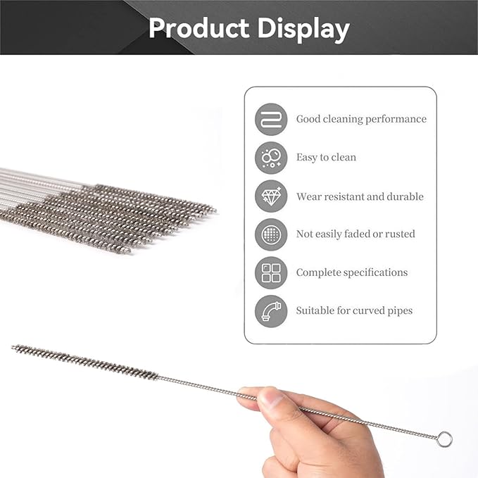 12 Inch Pipe Cleaning Brush Set with Stainless Steel Bristles, Steel Wire Tube Brush Kit for Auto Parts Polishing, Machining, Bottles, Tubes, Etc.（10mm-20pcs）
