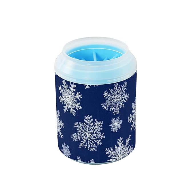 Dog Paw Cleaner Cups for Dogs Pet Foot Washer Paw Scrubber for Small Medium Large Dogs Cats Cleaning Cup Navy Blue Snowflakes