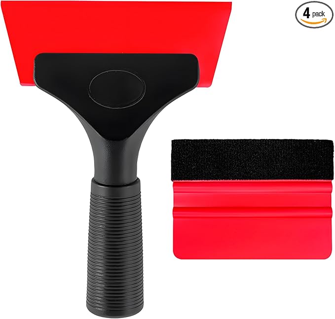 2 PCS Window Tint Kit Tools, Professional Vinyl Wrap Kit with Plastic Squeegee & Felt Squeegee, Universal Privacy Film Installation Tint Tools for Vehicle Glass Home (Red)