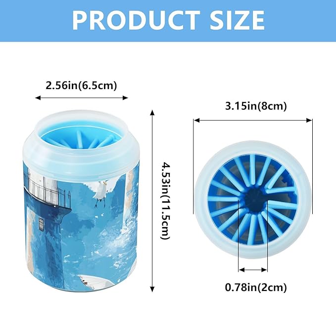 Dog Paw Cleaner Cups for Dogs Pets Foot Washer Paw Scrubber for Medium Small Dogs Cats Cleaning Cup Watercolor Blue Lighthouses and Seagulls