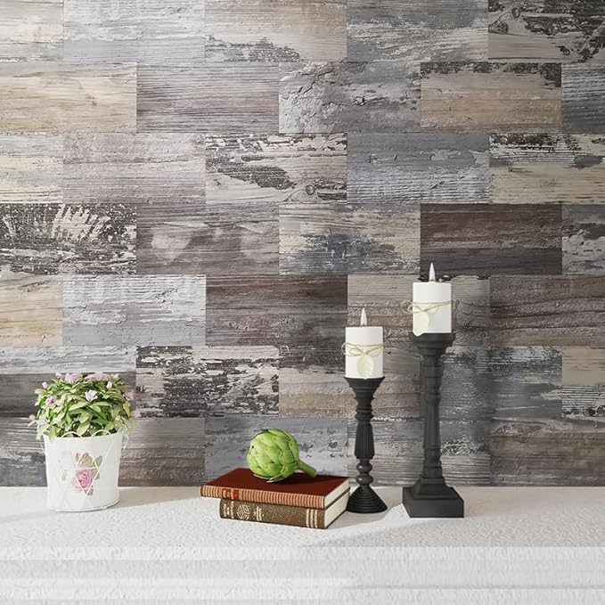 AULIGET Peel and Stick Backsplash PVC Tile, 3" x 6" Rustic Wood Brick Stick on Tiles for Backsplash Kitchen and Bathroom, 4 Pieces