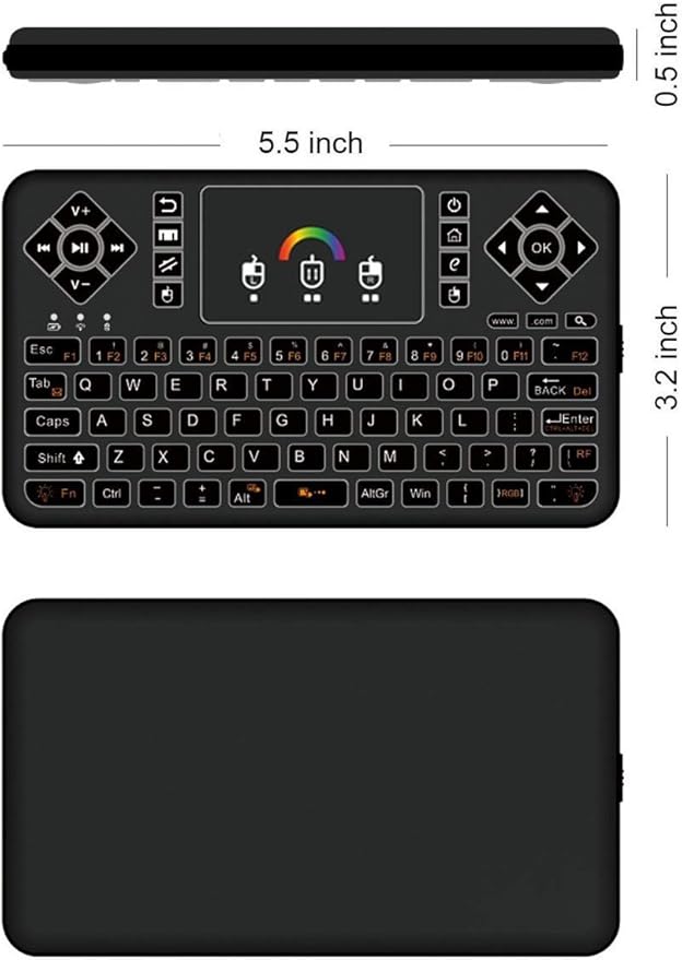 Q9 Mini Wireless Keyboard with Touchpad - Colorful Backlit Small Rechargeable Remote Keyboard for PC, Raspberry Pi 4, Android TV Box, KODI, Windows 7 8 10