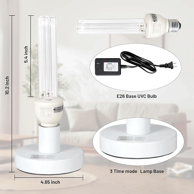 25W UV Sanitizer Lamp Ozone Free and with Ozone,2 Packs 50W UVC Light with E26 Base and 3-Gear Timer，UV Lamp for Basement/Bedroom/Kitchen,253.7/185nm Wavelength Covers up to 800sq.ft,110V CTUV-25