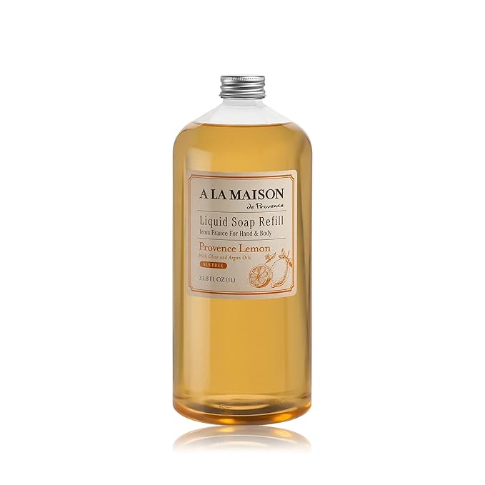 A LA MAISON French Liquid Hand Soap Refill, Provence Lemon - Natural Hand Wash Made with Essential Oils - Biodegradable, Plant-Based, Vegan, Cruelty-Free, Alcohol & Paraben Free (33.8 oz, 1 Pack)