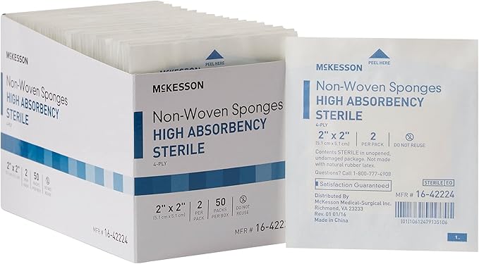 McKesson Non-Woven Sponges, Sterile, 4-Ply, High Absorbency, Polyester/Rayon (2 X 2 Inch (3000 Count))