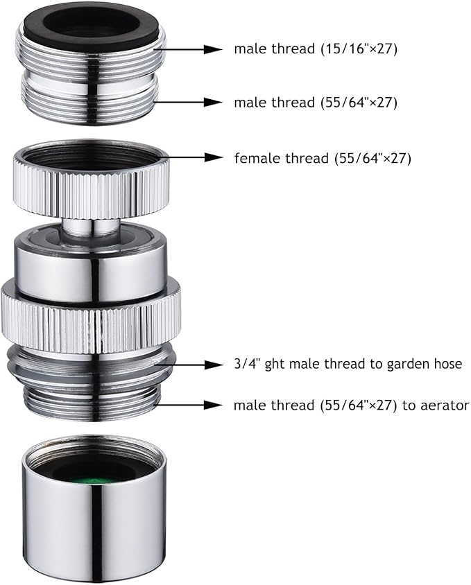 Faucet Adapter with Aerator, Sink Faucet to Garden Hose Adapter, Kitchen/Bathroom Fuacet Adapter to Garden Hose, Sink Hose Attachment for Faucet Adapter Connector, Chrome