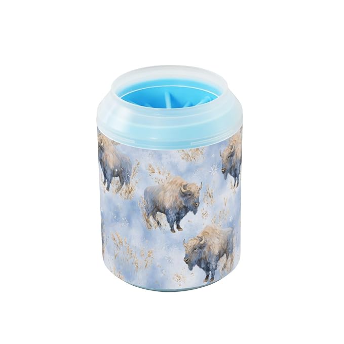 Dog Paw Cleaner Cups for Dogs Pet Foot Washer Paw Scrubber for Medium Small Large Dogs Cats Cleaning Cup Blue Bison Grass Snowflakes