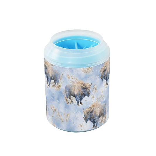 Dog Paw Cleaner Cups for Dogs Pet Foot Washer Paw Scrubber for Medium Small Large Dogs Cats Cleaning Cup Blue Bison Grass Snowflakes