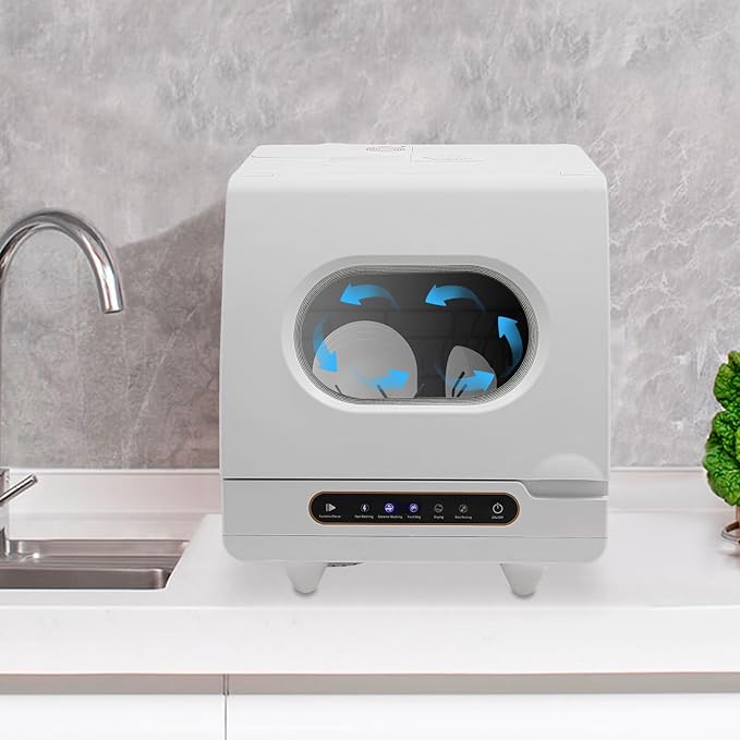 Compact Countertop Dishwasher, Portable Countertop Dishwasher with 5 Washing Programs, 360° Spray, Mini Dishwasher for Apartments RVs, High-Temperature & Strong Oxygen Function