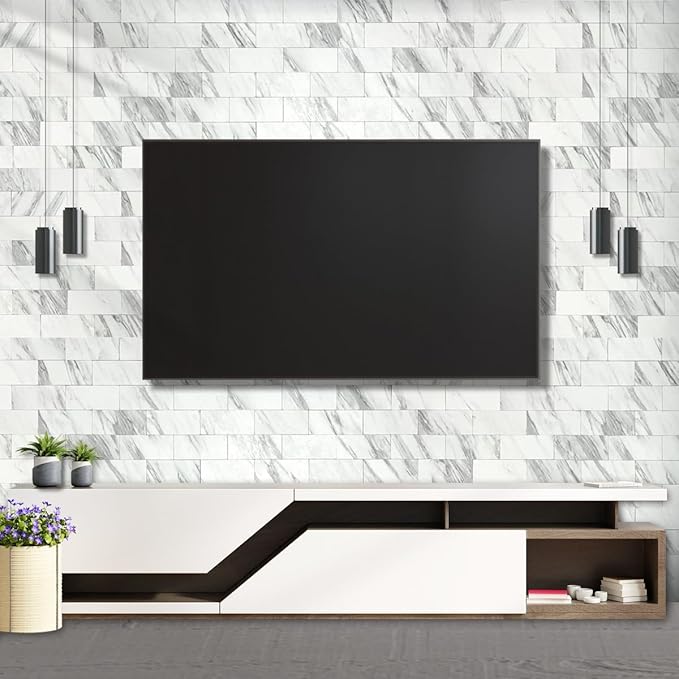 AULIGET 4-Piece White Marble Look Peel and Stick Backsplash Wall Tiles, 3" x 6" PVC Faux Stone Stick on Tile for Backsplash Kitchen, Bathroom, Laundry Room, Camper, Fireplace