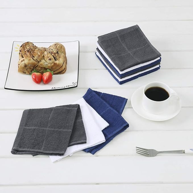 Glynniss Dishcloths Kitchen Highly Absorbent Dish Rags 100% Cotton Dish Cloths for Washing Dishes, Cleaning (11 x 11 Inches, 24 pcs, White)