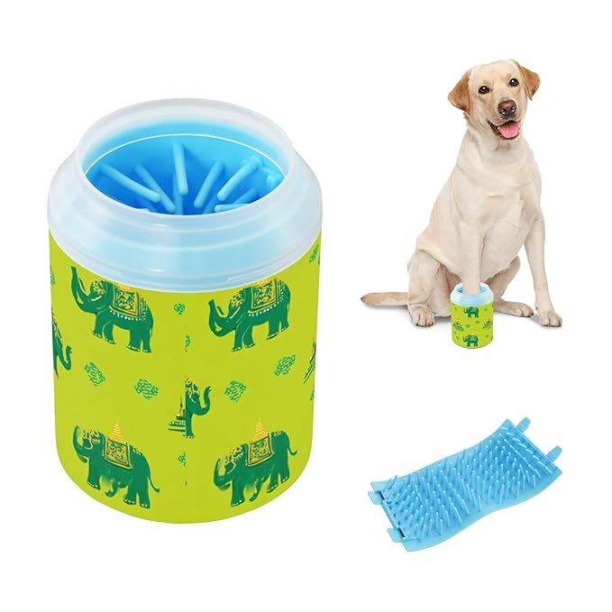 Dog Paw Cleaner Cups for Dogs Pet Foot Washer Paw Scrubber for Small Medium Large Dogs Cats Cleaning Cup Green Elephants Temples