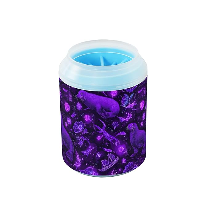 Dog Paw Cleaner Cups for Dogs Pet Foot Washer Paw Scrubber for Medium Small Large Dogs Cats Cleaning Cup Purple Sea Lions Boat Flowers