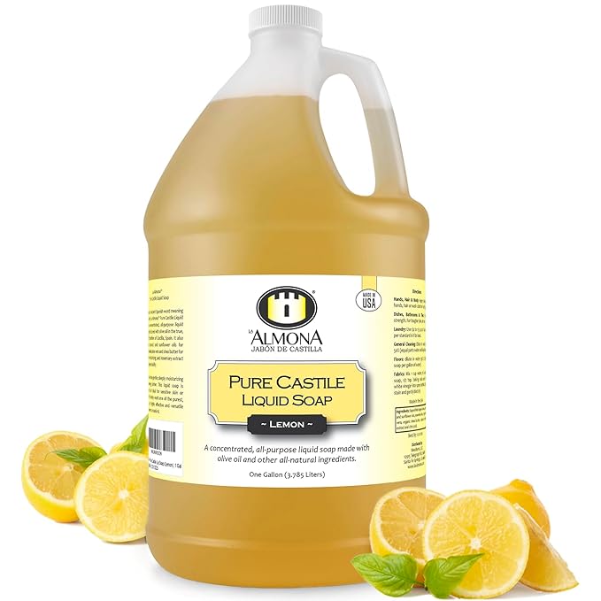 Pure Castile Liquid Soap, LEMON, 1 Gallon - Multipurpose: Hands, Face, Body, Laundry, Dishes & More - For Sensitive Skin, All-Natural Ingredients, Scented with Essential Oils