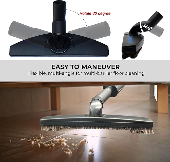 for Shop Vac Upgraded Vacuum Brush Attachment with Horse Hair Soft Bristles and Flexible Brush Head - Work on Low Carpet, Hardwood/Tiles/Hard Floors (for Shop-Vac Using 1 1/4'' & 2 1/2'' Accessories)