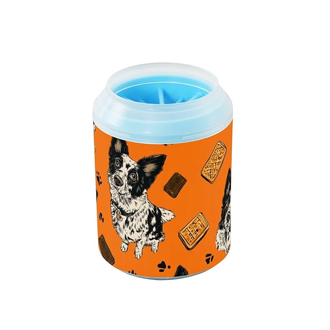 Dog Paw Cleaner Cups for Dogs Pet Foot Washer Paw Scrubber for Medium Small Large Dogs Cats Cleaning Cup Orange Dogs Dog Treats Paw Prints