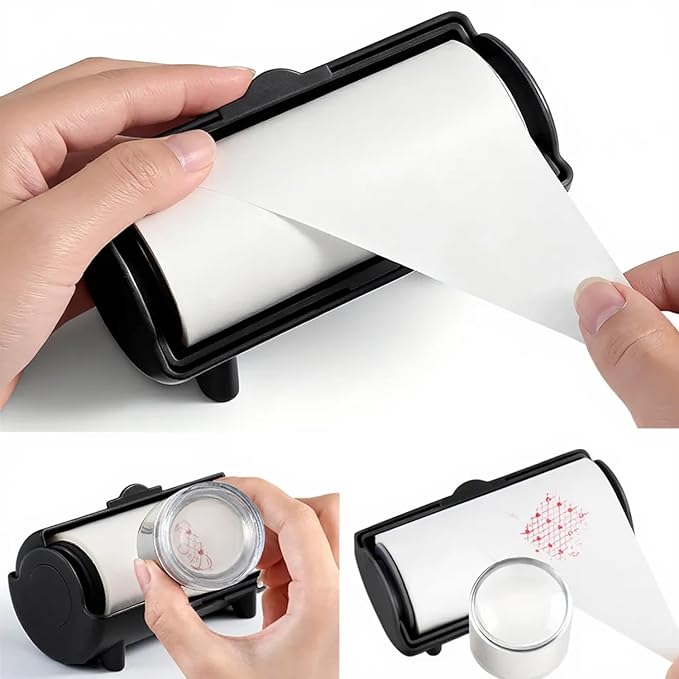 Nail Stamper Sticky Cleaner Roll with Case, Adhesive Paper Stickers for Stamping Gel Polish Removal, Lint Roll Cleaning Sheets, Nail Stamper Accessories Manicure Salon Supplies (Black)