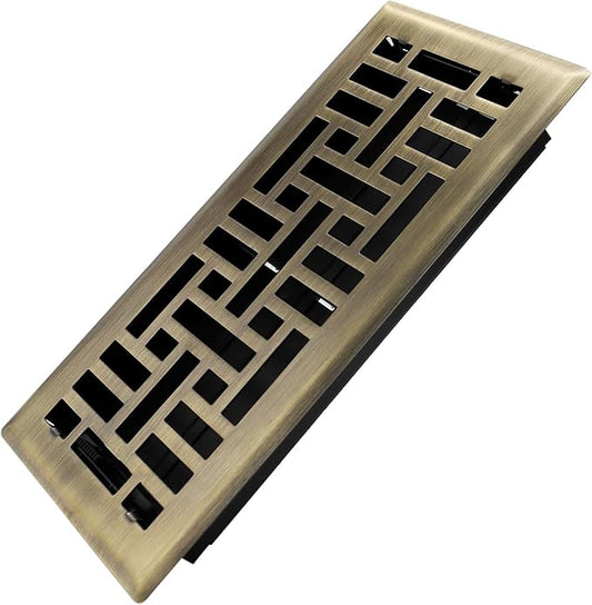 4x10 Inches Heavy Duty Walkable Floor Register Easy Adjust Air Supply Lever Floor Vents - Seattle Design - Vent Cover for Home Floor - Antique Brass