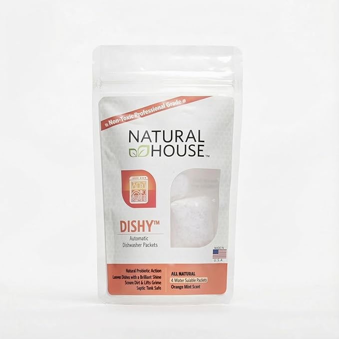 Natural House Dishy - High Strength Automatic Dishwasher Packets - Cuts Through Dirt and Lifts Grime From Dishes and Silverware - All Dish Types - Water Soluble Pouch - 60 Ct