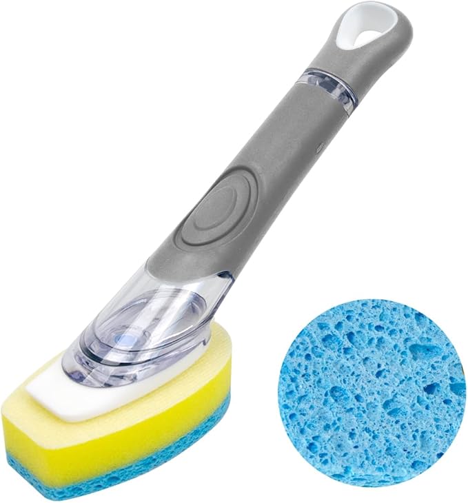 CELOX Dish Sponge with Handle, Non-Scratch Soap Dispensing Dishwand
