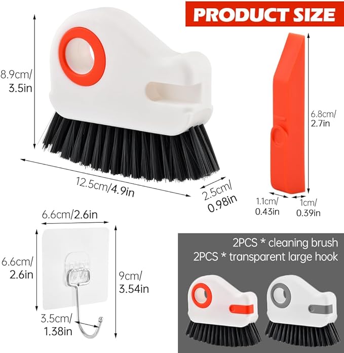 2Pcs Window Track Cleaner with Hard Bristle Brush & Scraper, 2-in-1 Groove Cleaning Tool for Sliding Door Tracks, Window Sills, and Seal Crevices
