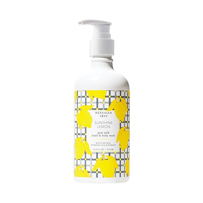 Beekman 1802 Goat Milk Hand Wash – Sunshine Lemon – Scented – 12.5 fl oz – Moisturizing & Gentle – Good for Sensitive Skin – Cruelty Free – Ready for Use, Pump Inserted
