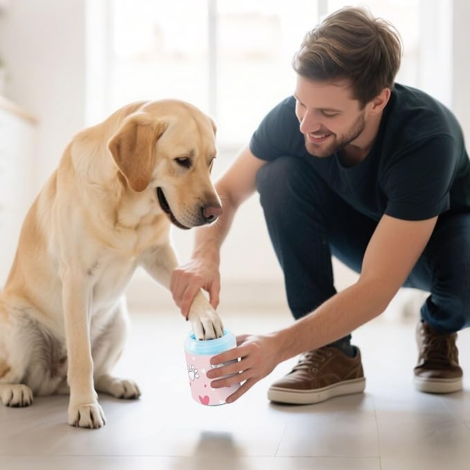 Dog Paw Cleaner Cups for Dogs Pet Foot Washer Paw Scrubber for Medium Small Dogs Cats Cleaning Cup Cute Paw Print and Heart