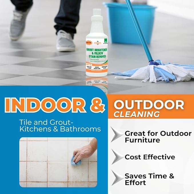 Mildew Stain Remover – Powerful Mold & Mildew Cleaner for Tile, Grout, Showers & Bathrooms – Removes Black Stains & Soap Scum – Fast Acting, Professional Strength Cleaner