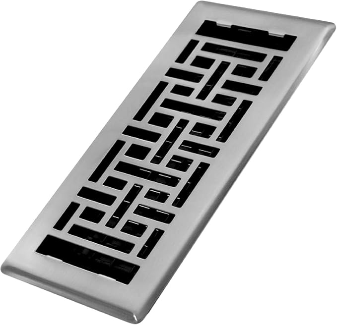 Decor Grates (4-Pack) AJH410-NKL Oriental Floor Register, 4x10 Inches, Brushed Nickel Finish